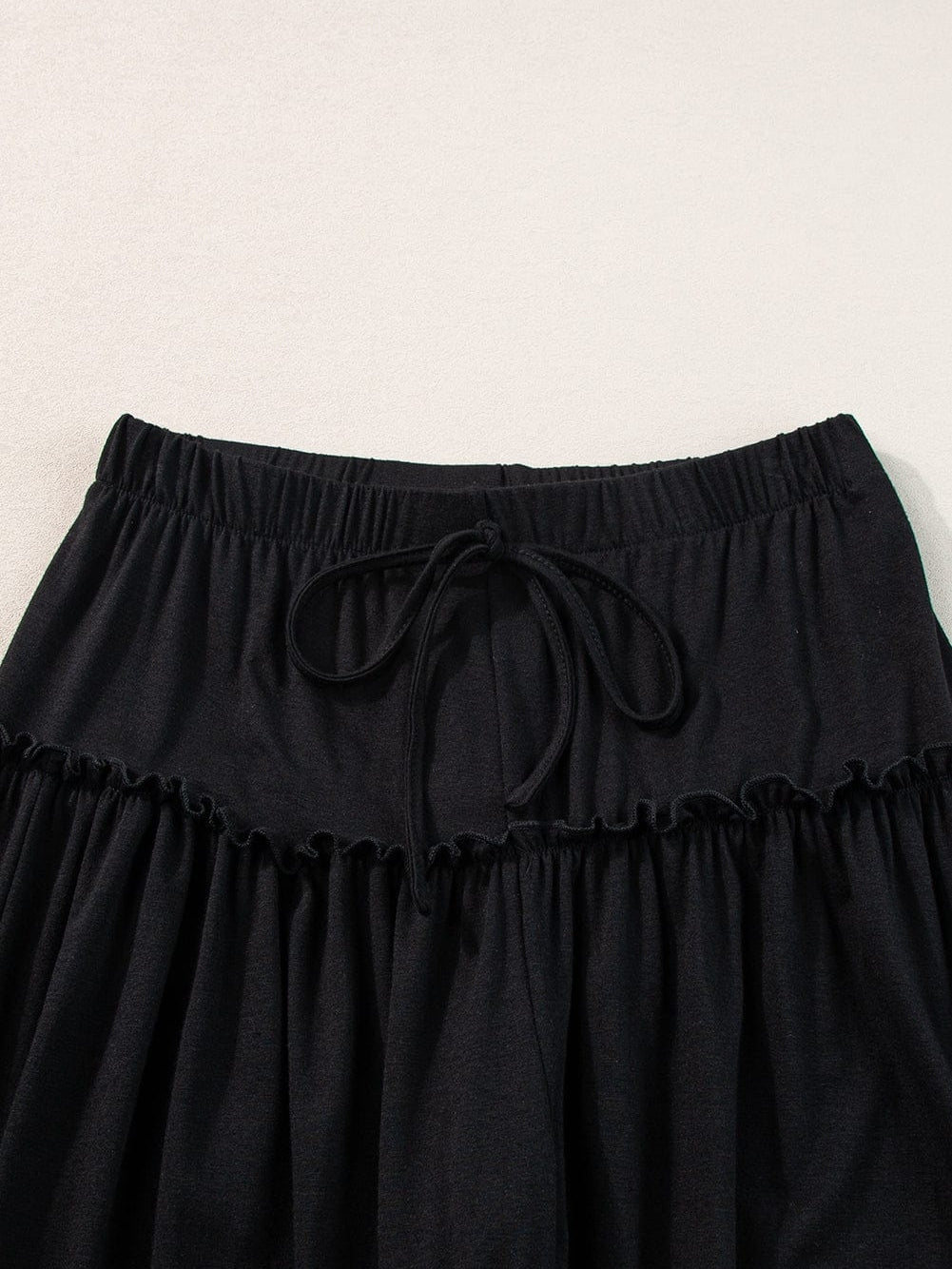 Elegant Black Wide Leg Pants with Frilled Details