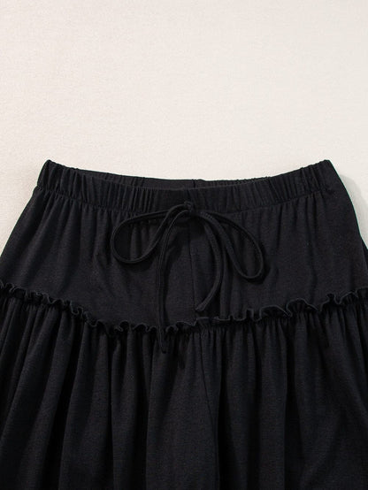 Elegant Black Wide Leg Pants with Frilled Details
