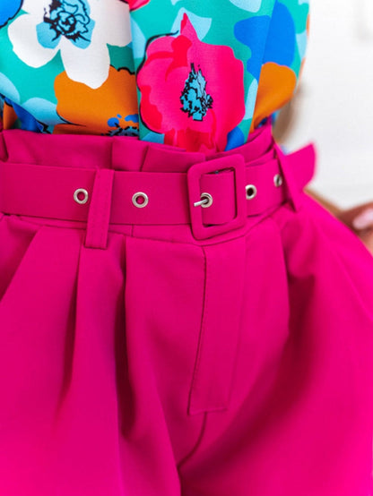 Elegant Blue Floral V Neck Sheath Blouse with Bracelet Sleeve