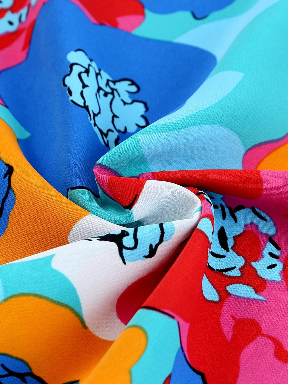 Elegant Blue Floral V Neck Sheath Blouse with Bracelet Sleeve