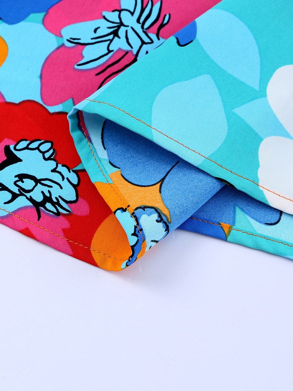 Elegant Blue Floral V Neck Sheath Blouse with Bracelet Sleeve