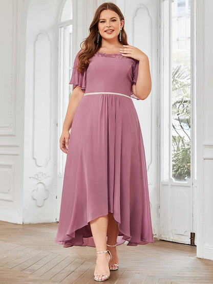 Elegant Boat Neck A-Line Midi Dress for Plus Size Women