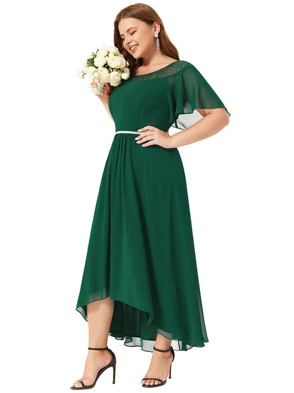 Elegant Boat Neck A-Line Midi Dress for Plus Size Women