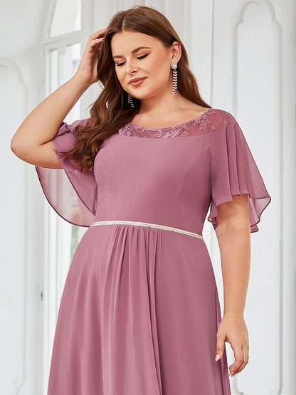 Elegant Boat Neck A-Line Midi Dress for Plus Size Women