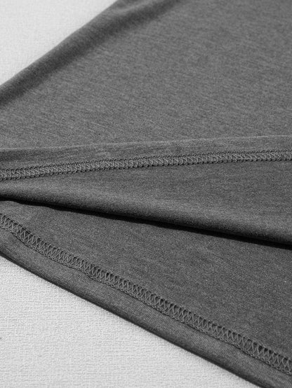 Elegant Carbon Grey V Neck T Shirt with Petal Sleeves