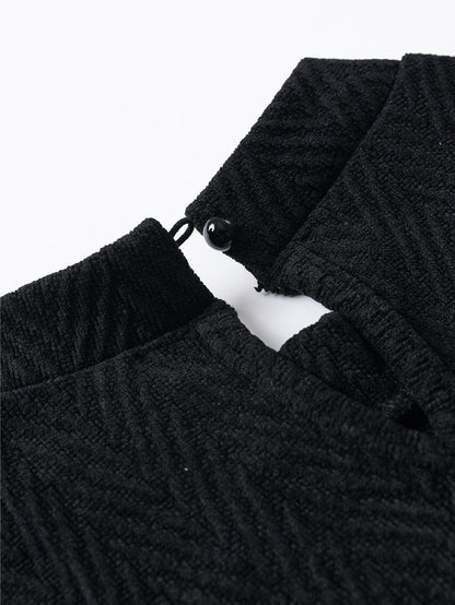 Elegant Chevron Textured Stand Neck Blouse