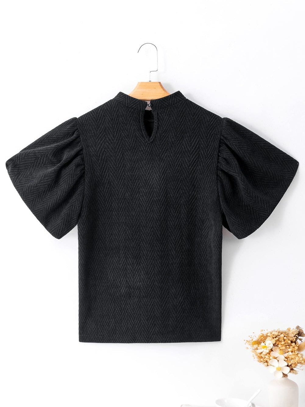 Elegant Chevron Textured Stand Neck Blouse