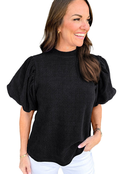 Elegant Chevron Textured Stand Neck Blouse
