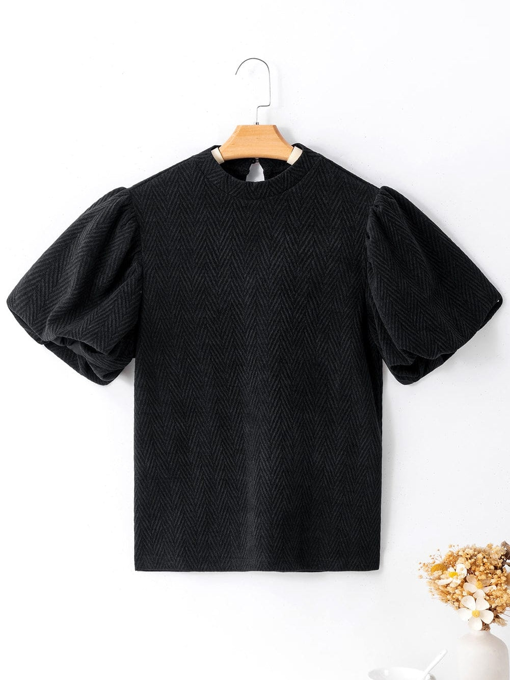 Elegant Chevron Textured Stand Neck Blouse