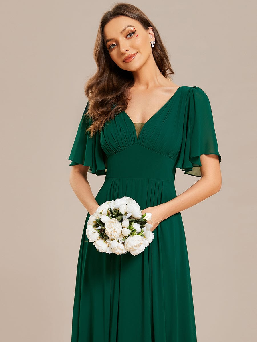 Elegant Chiffon A-Line Maxi Bridesmaid Dress with Empirical Waist and Short Sleeves