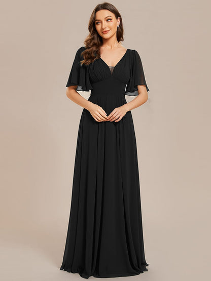 Elegant Chiffon A-Line Maxi Bridesmaid Dress with Empirical Waist and Short Sleeves