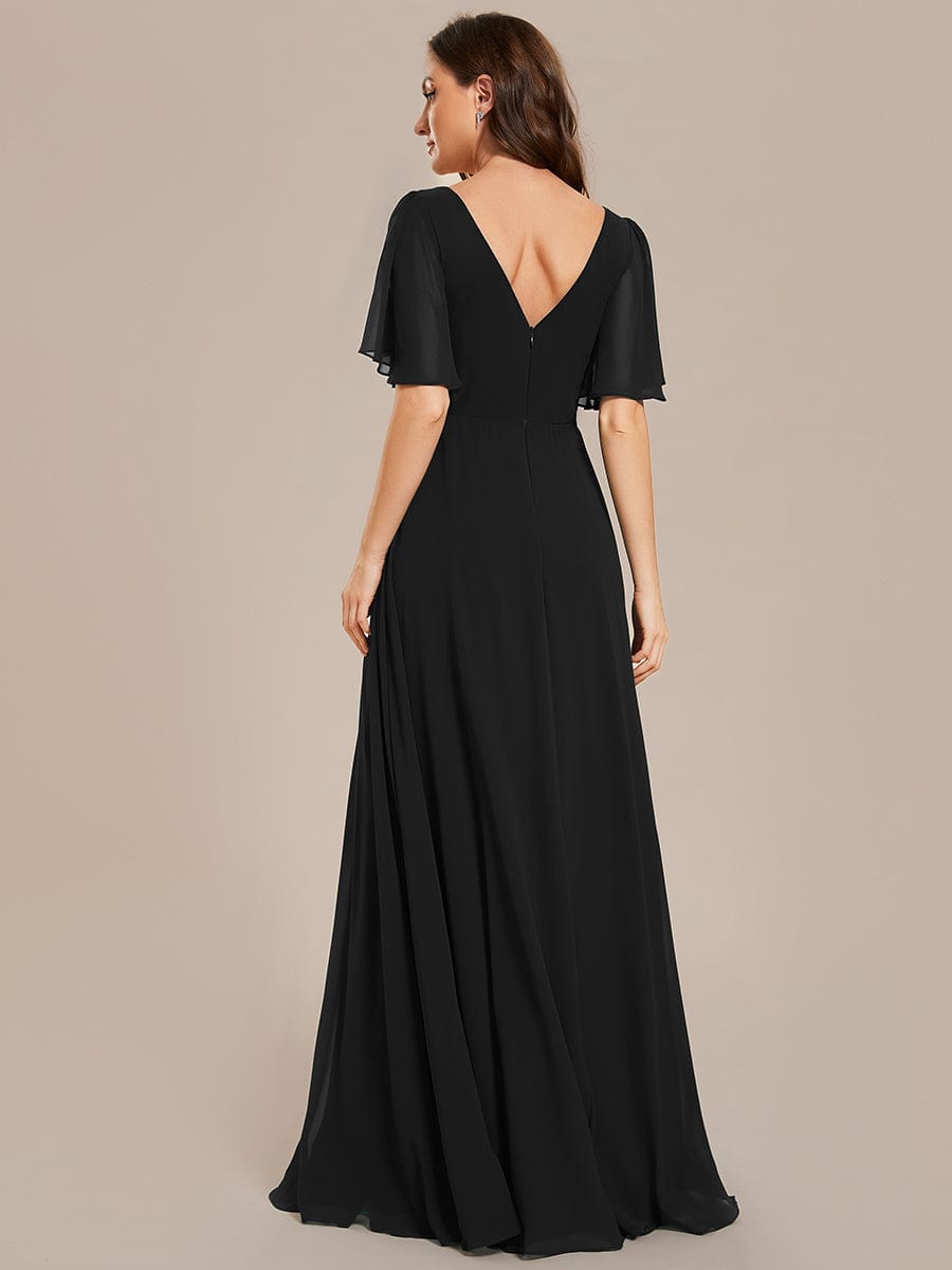 Elegant Chiffon A-Line Maxi Bridesmaid Dress with Empirical Waist and Short Sleeves