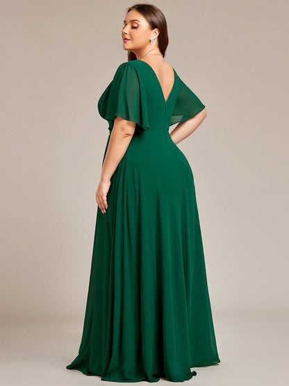 Elegant Chiffon A-Line Maxi Bridesmaid Dress with Empirical Waist and Short Sleeves