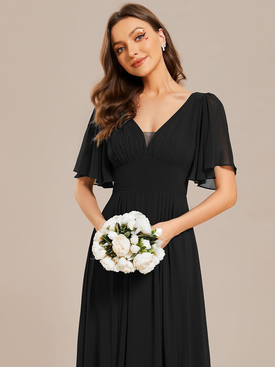 Elegant Chiffon A-Line Maxi Bridesmaid Dress with Empirical Waist and Short Sleeves