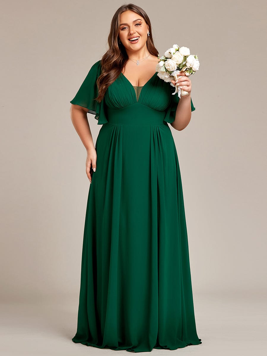 Elegant Chiffon A-Line Maxi Bridesmaid Dress with Empirical Waist and Short Sleeves