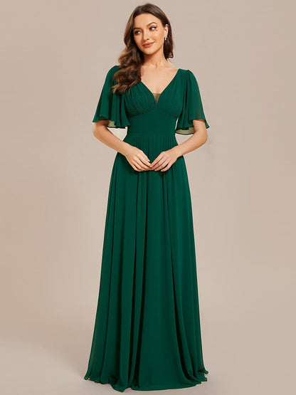 Elegant Chiffon A-Line Maxi Bridesmaid Dress with Empirical Waist and Short Sleeves