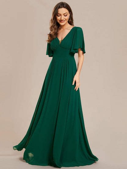 Elegant Chiffon A-Line Maxi Bridesmaid Dress with Empirical Waist and Short Sleeves