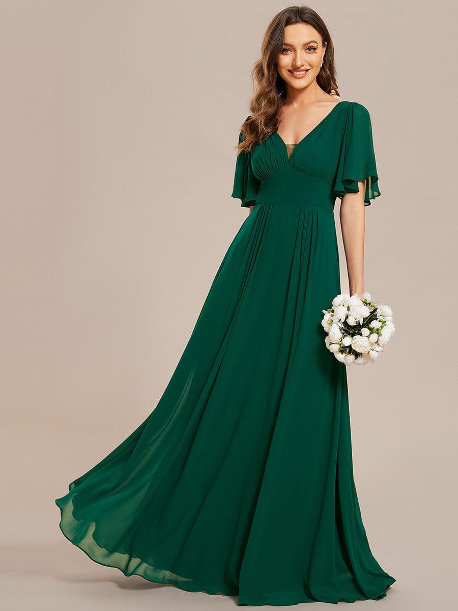 Elegant Chiffon A-Line Maxi Bridesmaid Dress with Empirical Waist and Short Sleeves