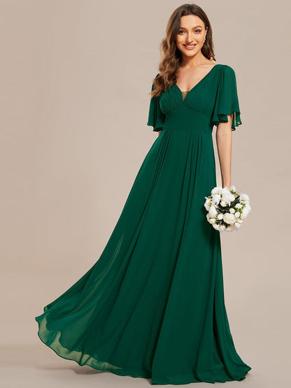 Elegant Chiffon A-Line Maxi Bridesmaid Dress with Empirical Waist and Short Sleeves