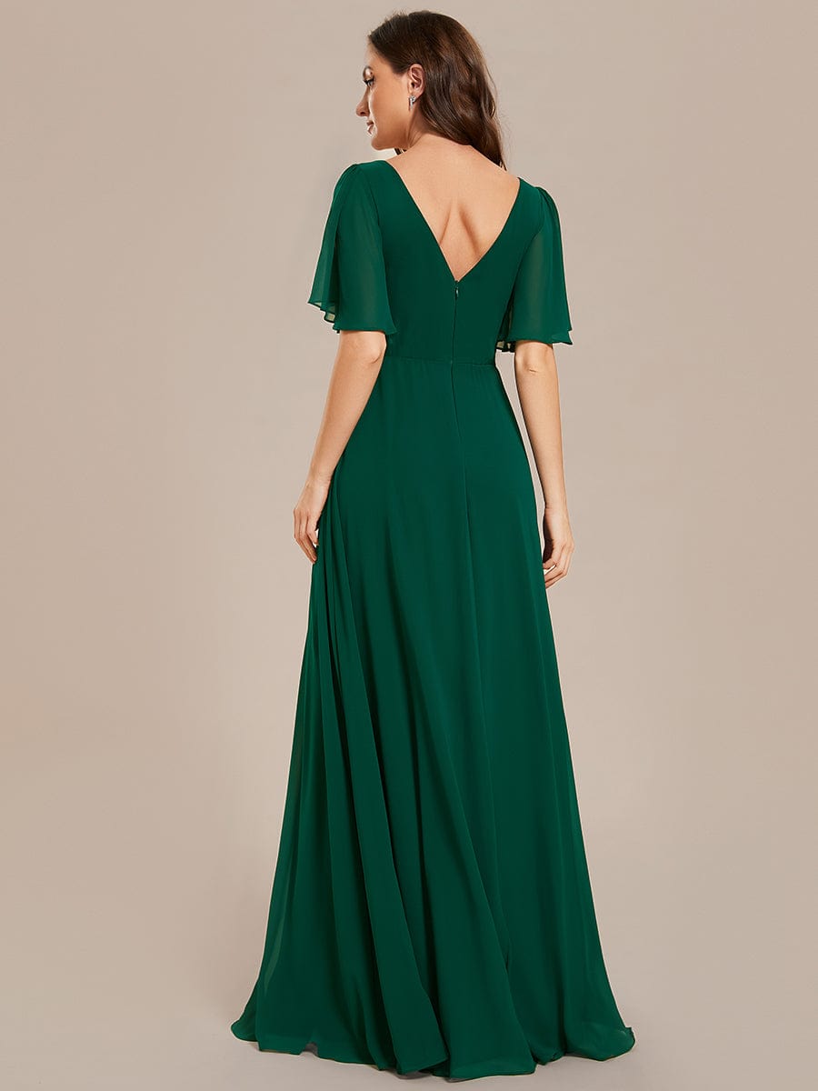 Elegant Chiffon A-Line Maxi Bridesmaid Dress with Empirical Waist and Short Sleeves
