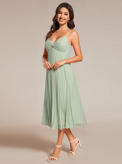 Elegant Chiffon Bownot Neck Midi Length Wedding Guest Dress