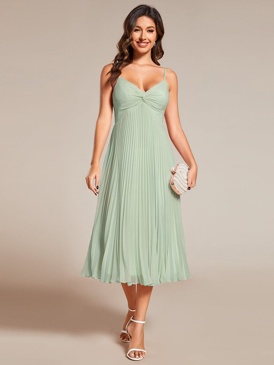 Elegant Chiffon Bownot Neck Midi Length Wedding Guest Dress