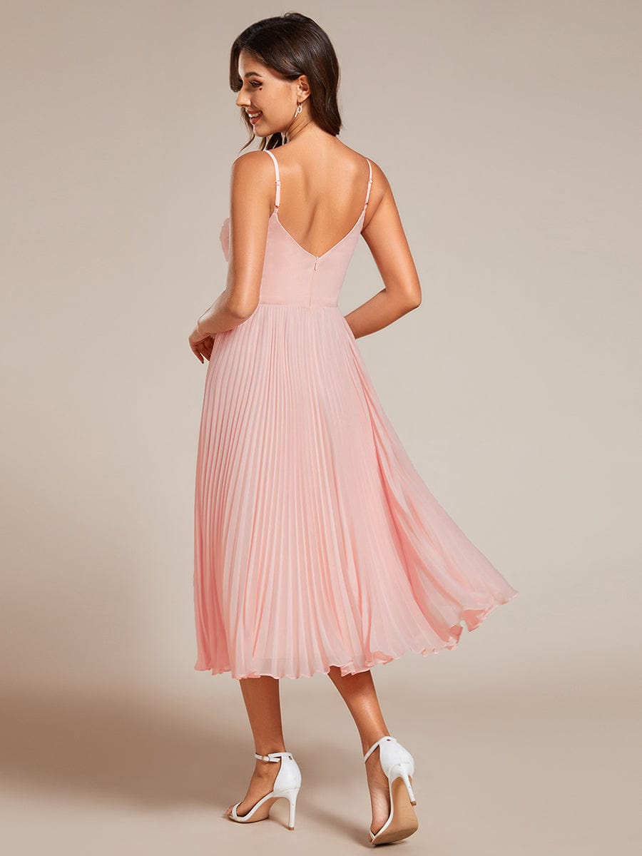 Elegant Chiffon Bownot Neck Midi Length Wedding Guest Dress