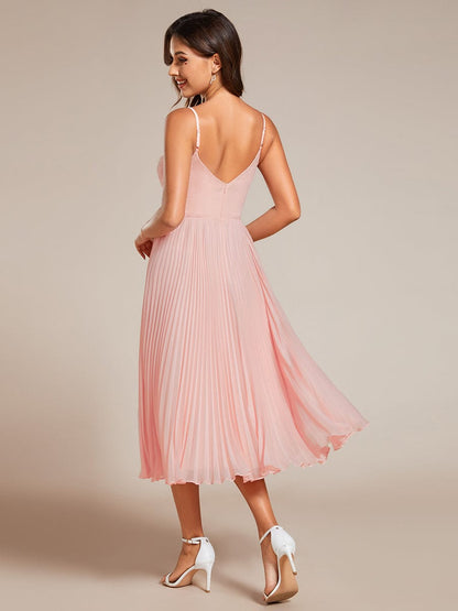 Elegant Chiffon Bownot Neck Midi Length Wedding Guest Dress