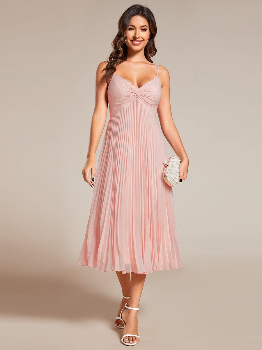 Elegant Chiffon Bownot Neck Midi Length Wedding Guest Dress