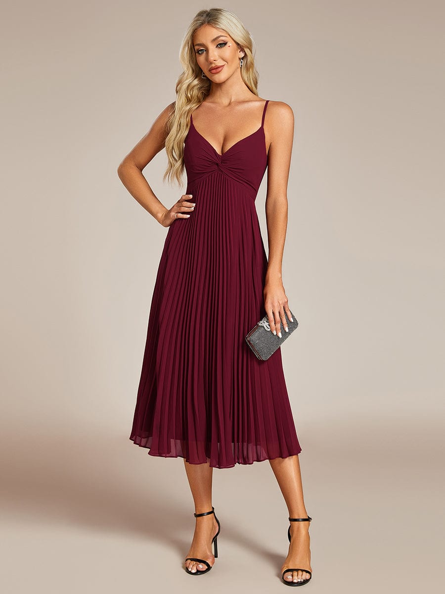 Elegant Chiffon Bownot Neck Midi Length Wedding Guest Dress