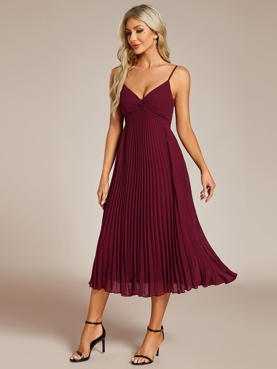 Elegant Chiffon Bownot Neck Midi Length Wedding Guest Dress