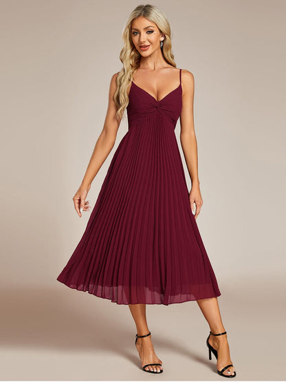 Elegant Chiffon Bownot Neck Midi Length Wedding Guest Dress