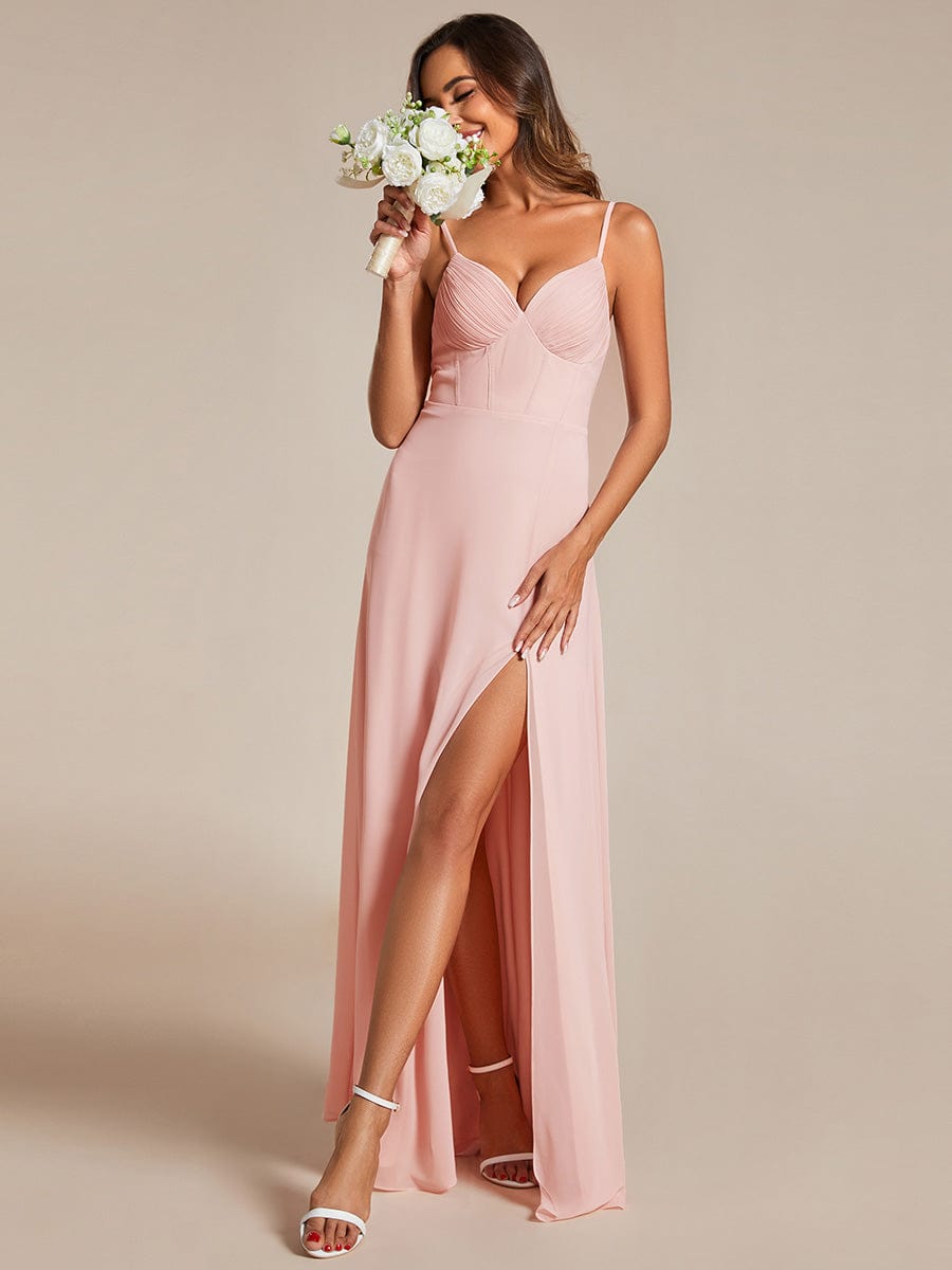 Elegant Chiffon Bridesmaid Gown with Spaghetti Straps and High Split