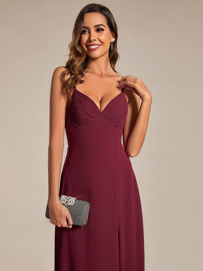 Elegant Chiffon Bridesmaid Gown with Spaghetti Straps and High Split