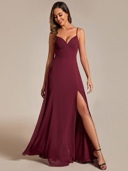 Elegant Chiffon Bridesmaid Gown with Spaghetti Straps and High Split