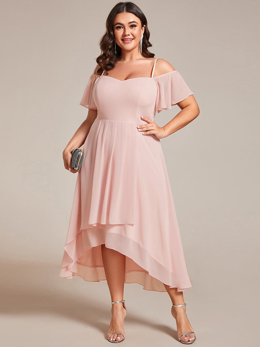 Elegant Chiffon Cold Shoulder Plus Size Wedding Guest Dress