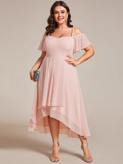 Elegant Chiffon Cold Shoulder Plus Size Wedding Guest Dress