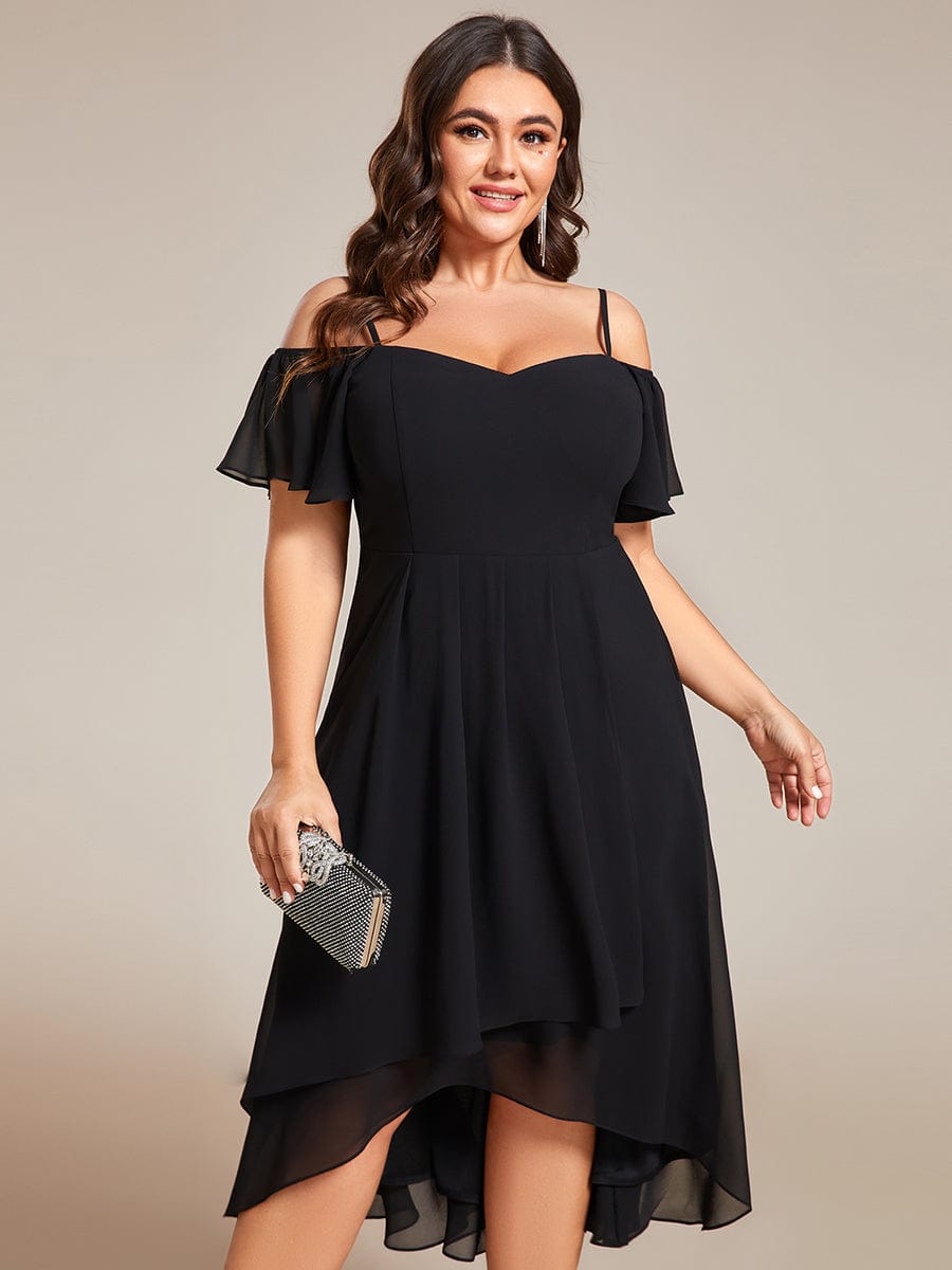 Elegant Chiffon Cold Shoulder Plus Size Wedding Guest Dress