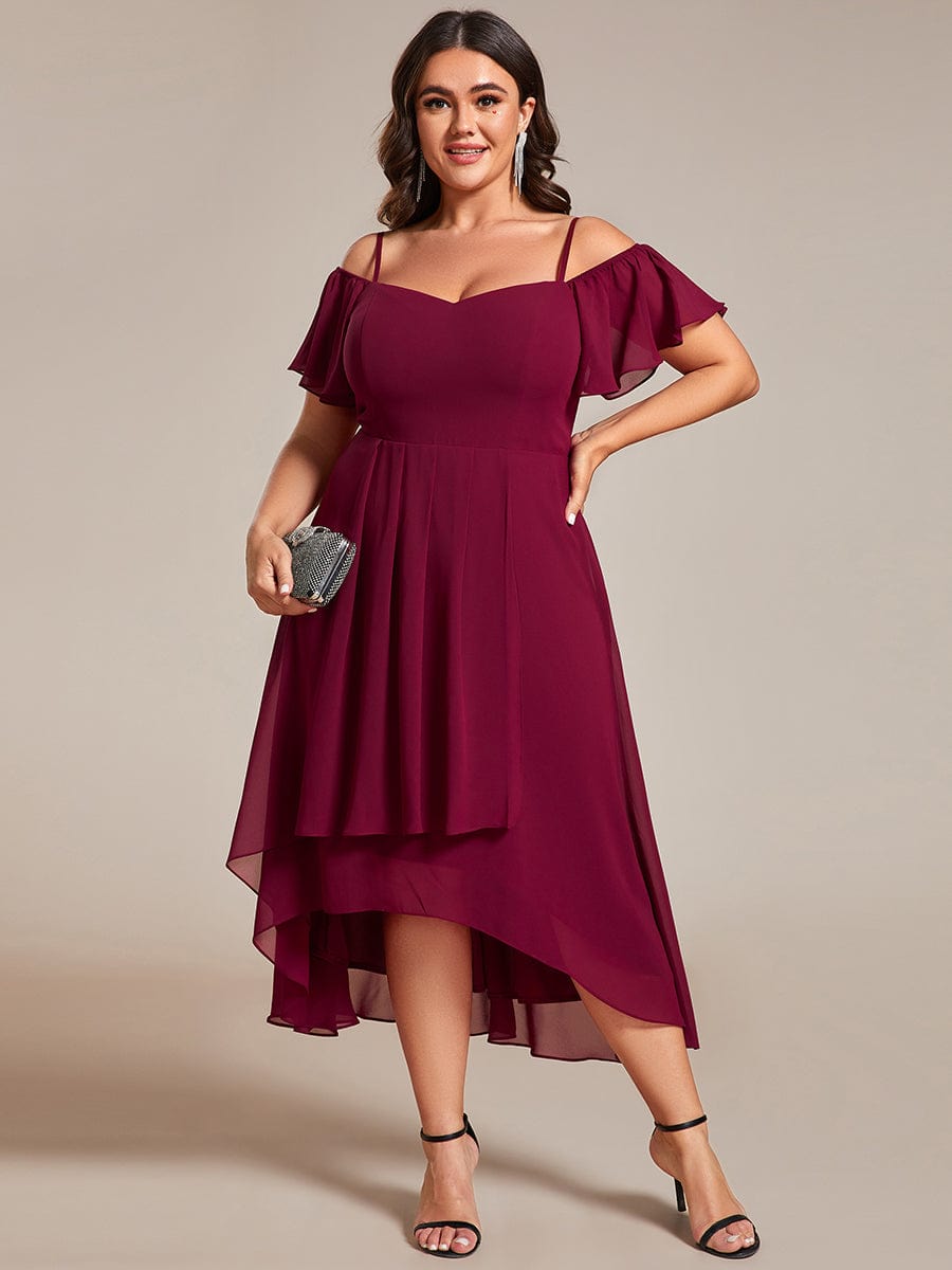 Elegant Chiffon Cold Shoulder Plus Size Wedding Guest Dress
