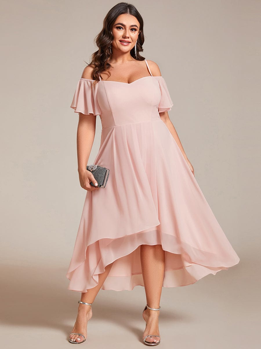 Elegant Chiffon Cold Shoulder Plus Size Wedding Guest Dress