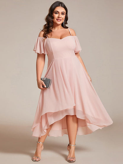 Elegant Chiffon Cold Shoulder Plus Size Wedding Guest Dress