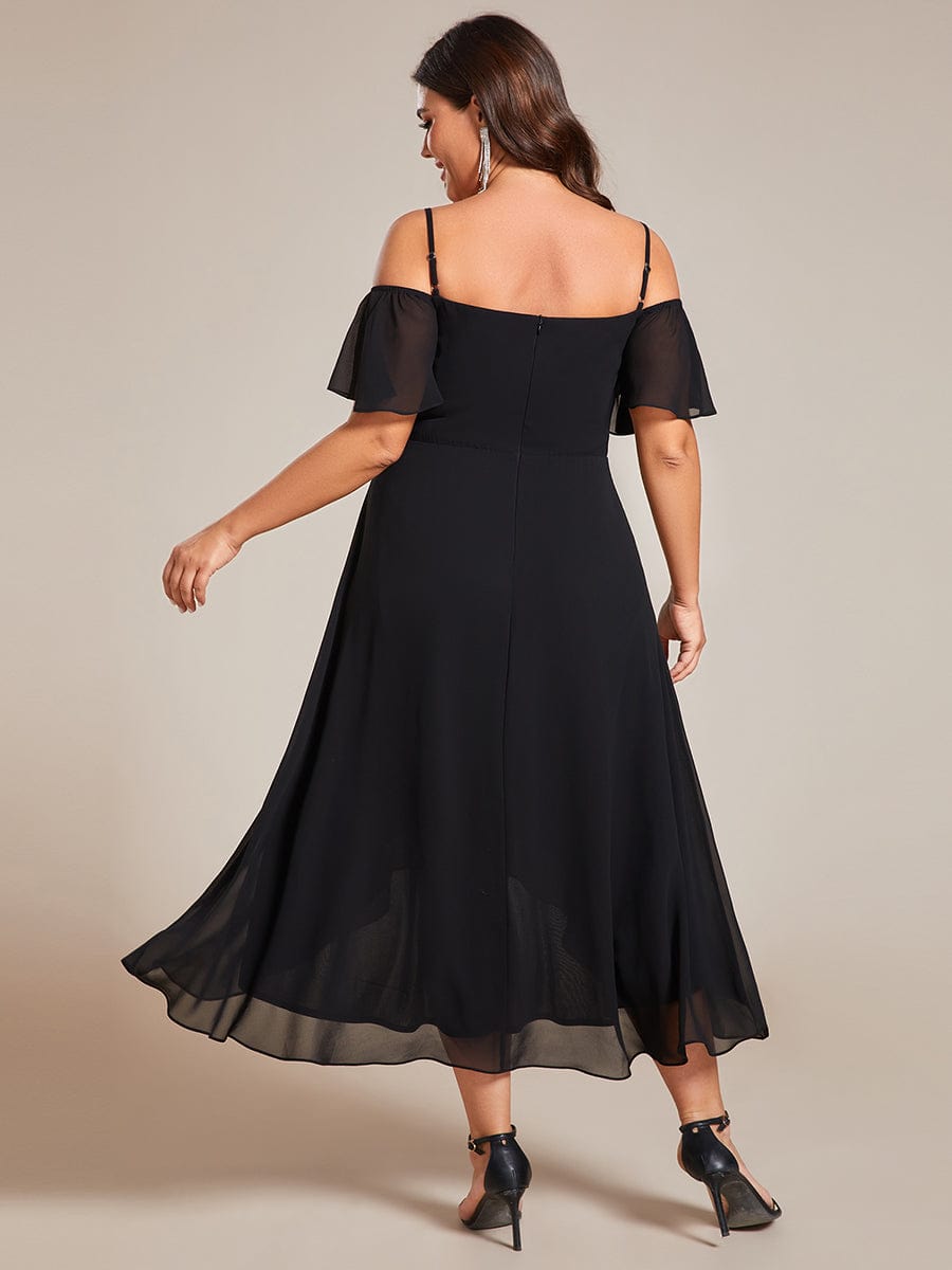 Elegant Chiffon Cold Shoulder Plus Size Wedding Guest Dress
