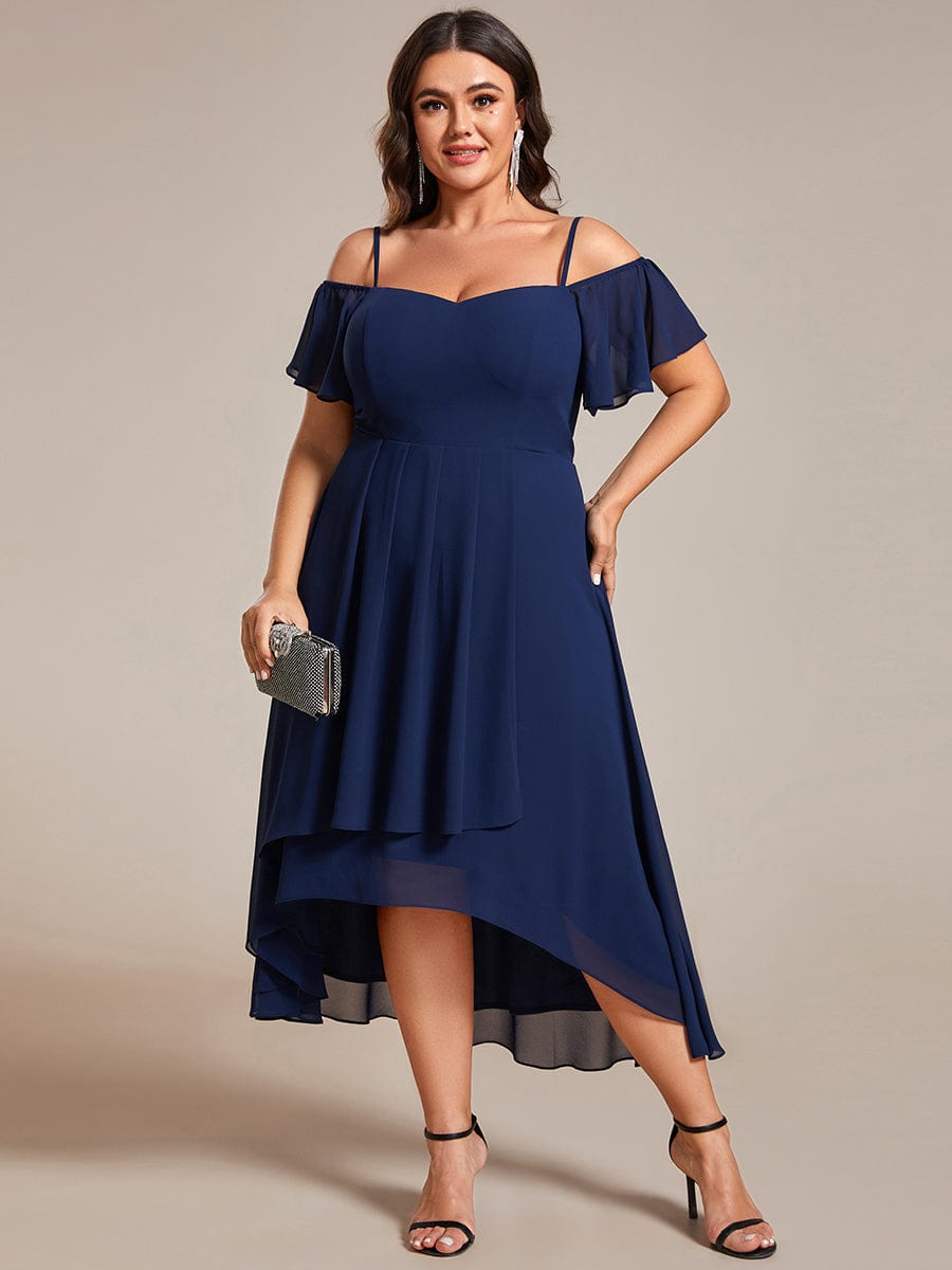 Elegant Chiffon Cold Shoulder Plus Size Wedding Guest Dress