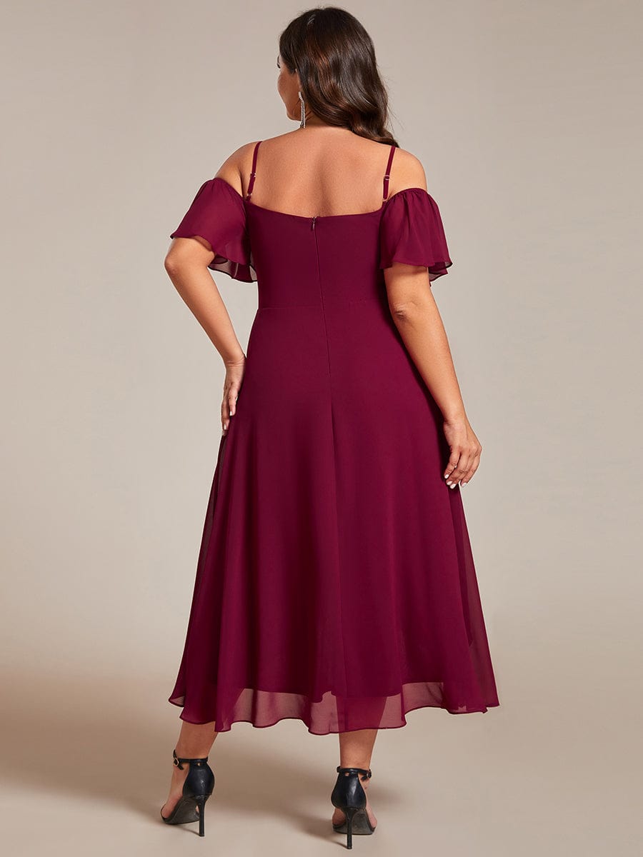 Elegant Chiffon Cold Shoulder Plus Size Wedding Guest Dress
