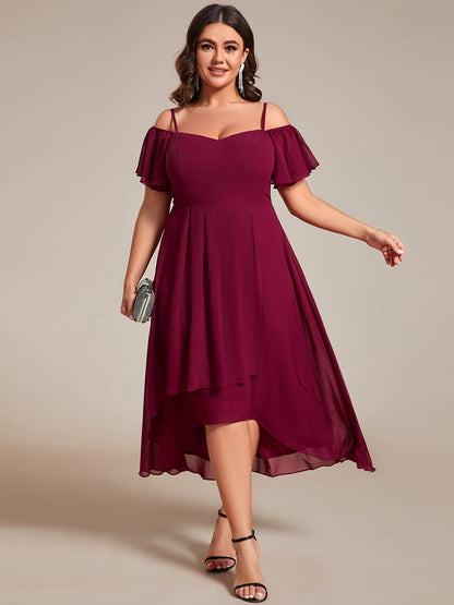 Elegant Chiffon Cold Shoulder Plus Size Wedding Guest Dress