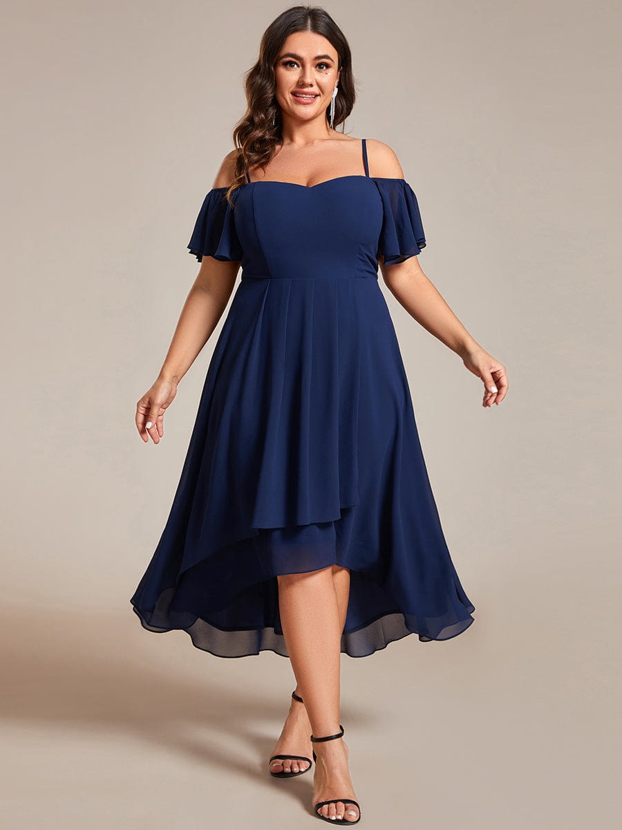 Elegant Chiffon Cold Shoulder Plus Size Wedding Guest Dress
