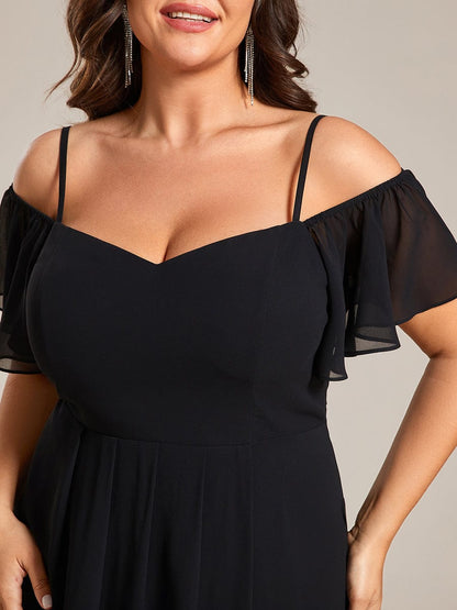 Elegant Chiffon Cold Shoulder Plus Size Wedding Guest Dress