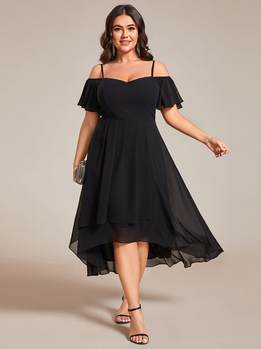 Elegant Chiffon Cold Shoulder Plus Size Wedding Guest Dress