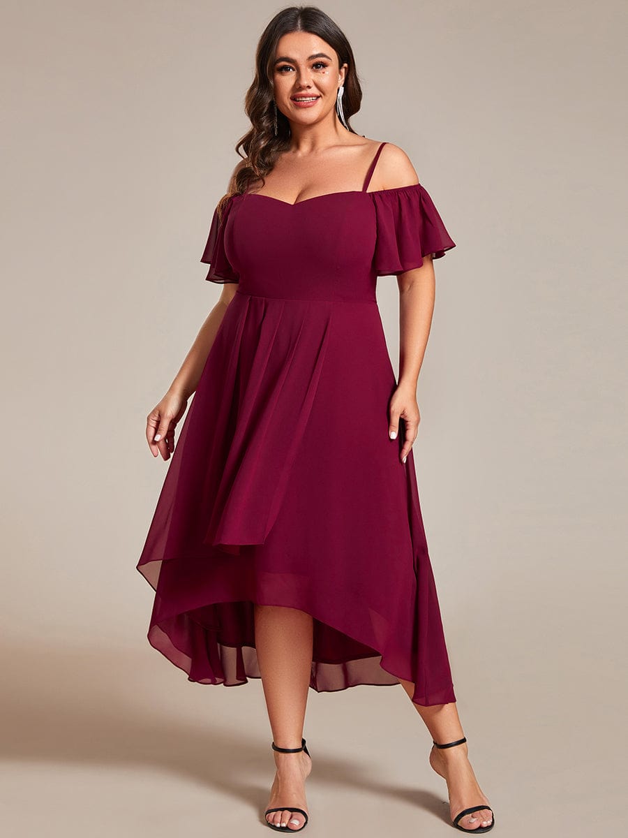 Elegant Chiffon Cold Shoulder Plus Size Wedding Guest Dress