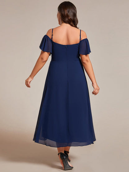 Elegant Chiffon Cold Shoulder Plus Size Wedding Guest Dress